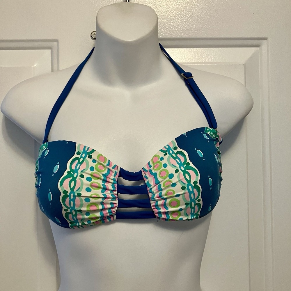 Lilly Pulitzer Size 2 Rumy Macaw Blue & Green Molded Cup Bandeau Bikini Top